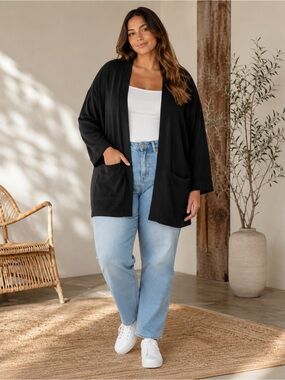 Maison Cashmere Essential Long Open Front Cardigan with Pockets Size XL / XXL